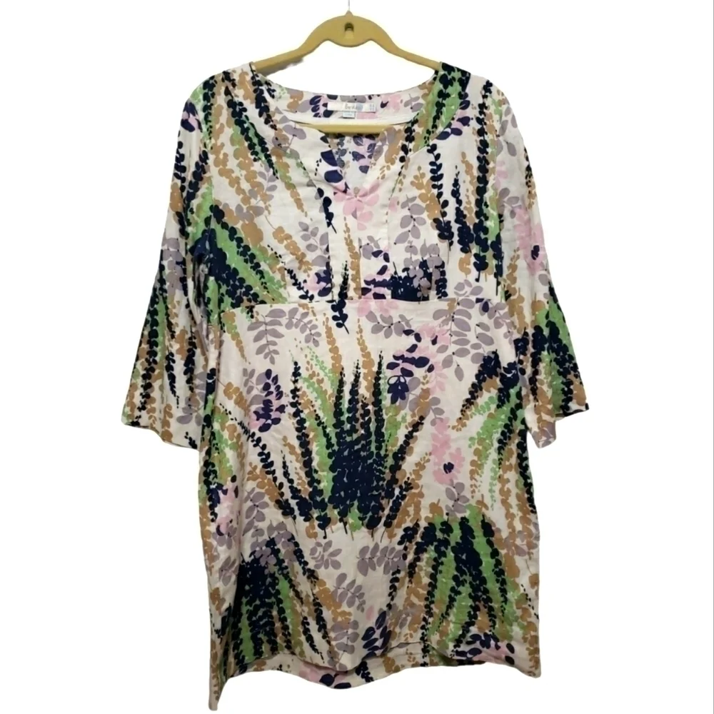 BODEN Leaf Floral 100 % Linen Dress, Size 10R